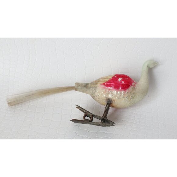 Antique Mercury Glass Bird Clip On Long Neck Bird Ornament  Christmas Ornament - Picture 3 of 5